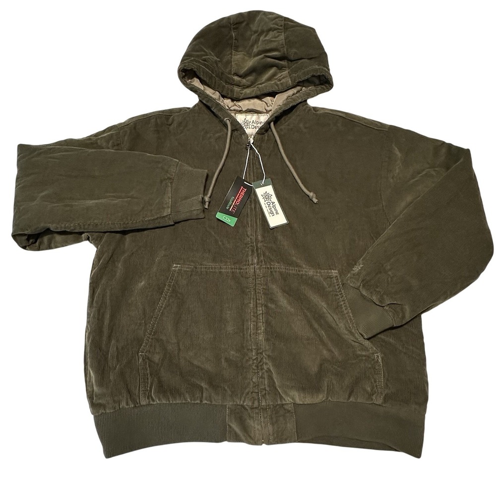 NWT Alpine‎ Design Women's Corduroy Quilted Full Zip Hoodie - S - Green